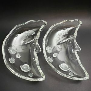 Two (2) Studio Nova Half Moon Crescent Glass Dishes